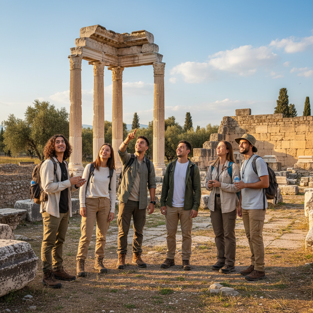Group of young travelers on an adventure tour