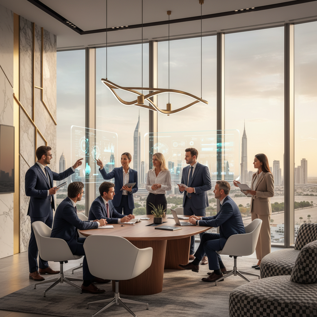 Vivek Consultants team collaborating in modern UAE office environment