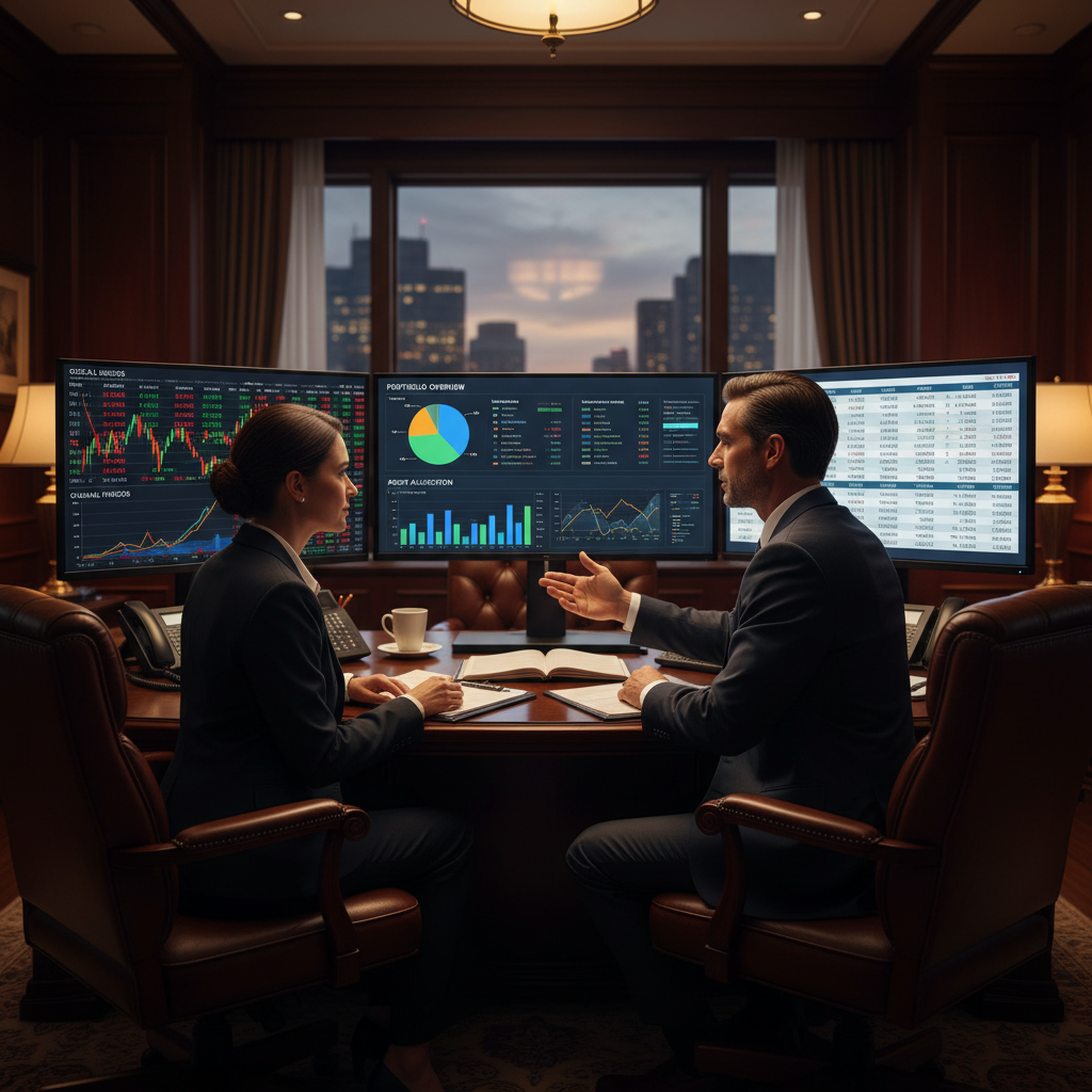 Financial advisory session with investment portfolio analysis